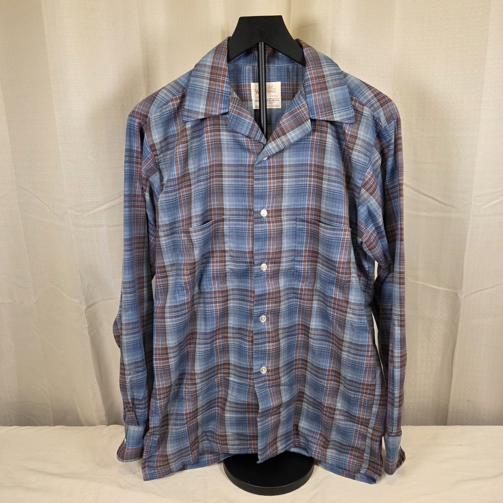 Vintage Whitehall Blue Plaid Button Up Shirt USA Medium